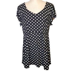 BEPEI | Women's black with white polka-dot v-neck sheath dress. Size Large.